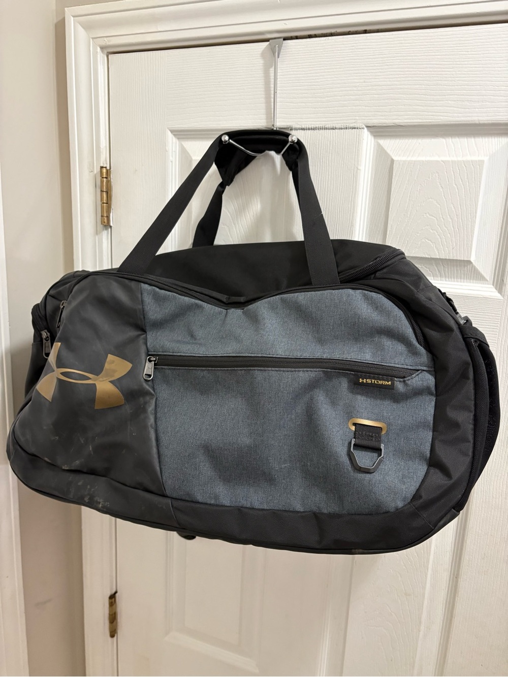 Under Armour Storm Black and Gray Duffel with Gold Logo